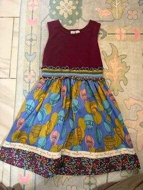 Matilda Jane Maroon Bodice Blue Balloon-Print Casual Dress